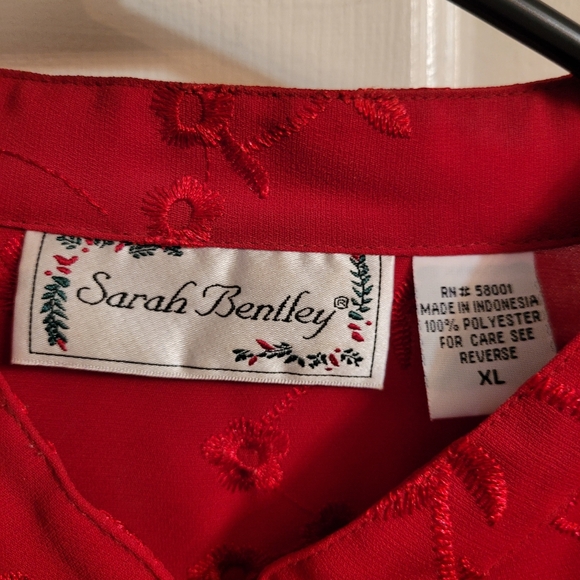 🎳 Bright red Sarah Bentley Embroidered long sleeve blouse XL - Picture 3 of 5